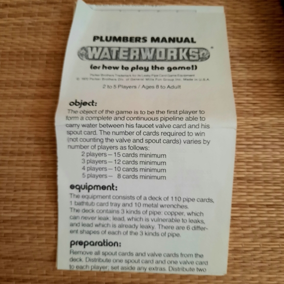 Vintage Parker Brothers Water Works Card Game 1976- Complete - Picture 4 of 8